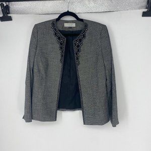 Tahari | Size 10P. Gray Beaded Blazer with Cutouts